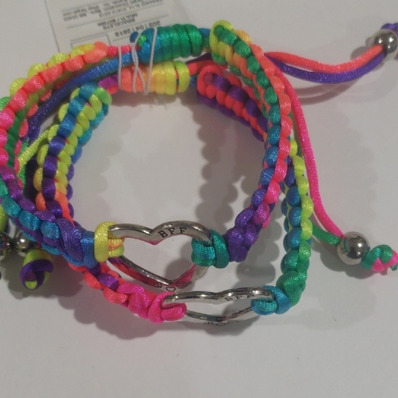 Set of 2 BFF Silver tone Heart Rainbow Friendship Adjustable Bracelets for Kids - Picture 3 of 6